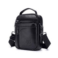 Men's black genuine leather shoulder messenger bag in a retro style.
