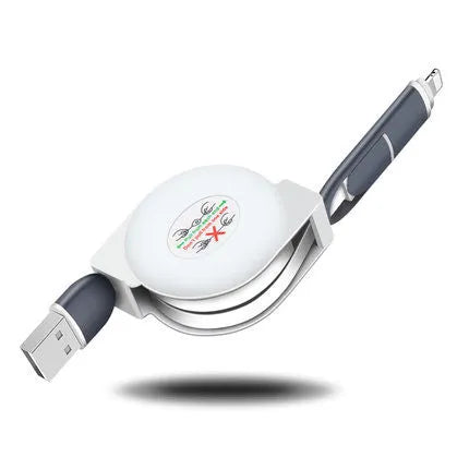 3 in 1 telescopic charging cable extended to 120 cm length with TPE wire and titanium connectors