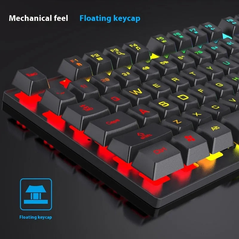 Black 104-key gaming keyboard with backlight and gaming mouse bundle on desktop