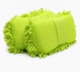 Silver green microfiber chenille car wash sponge measuring 14x25cm for vehicle and household cleaning