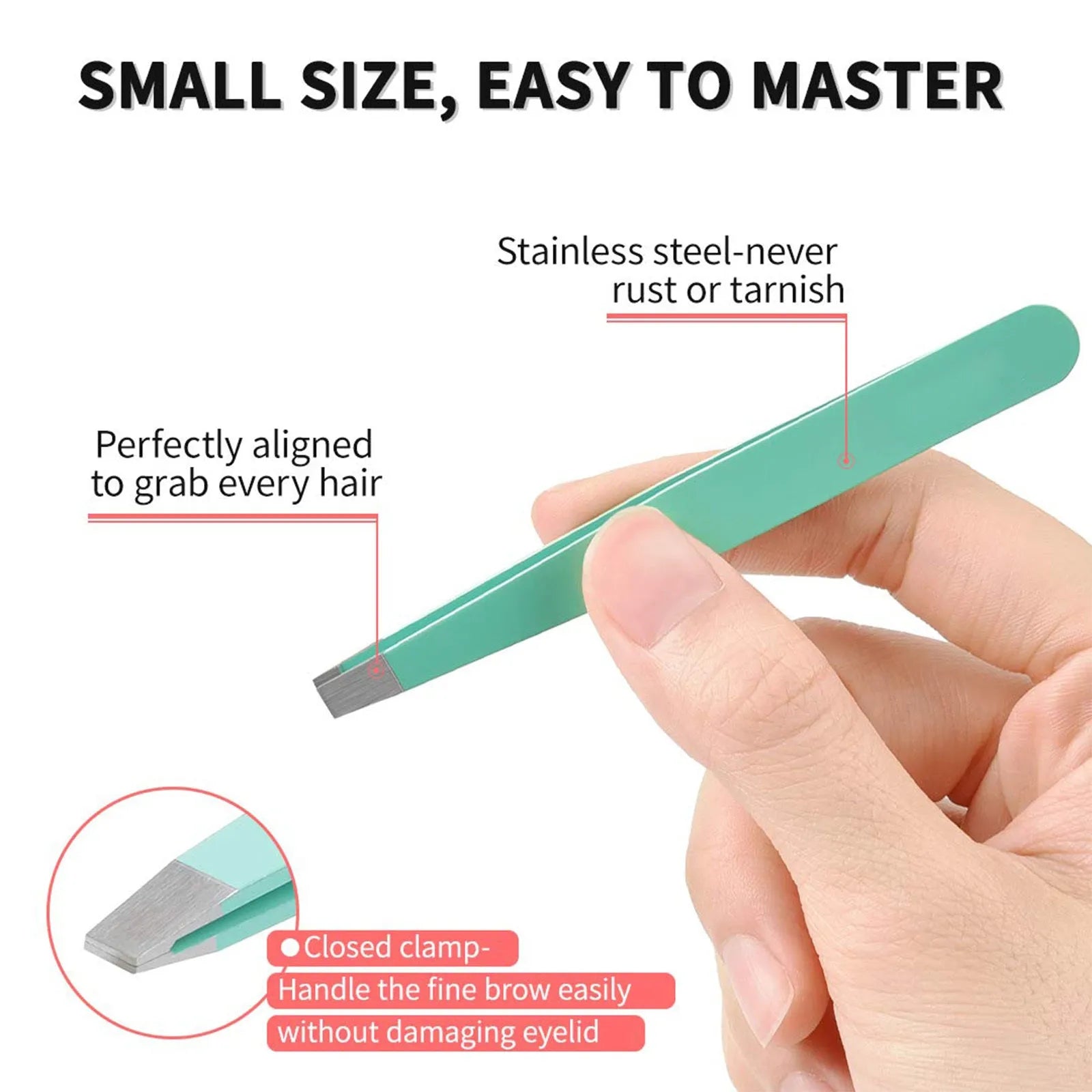 6-piece stainless steel eyebrow tweezers set with scissors, brush, and leather protective case