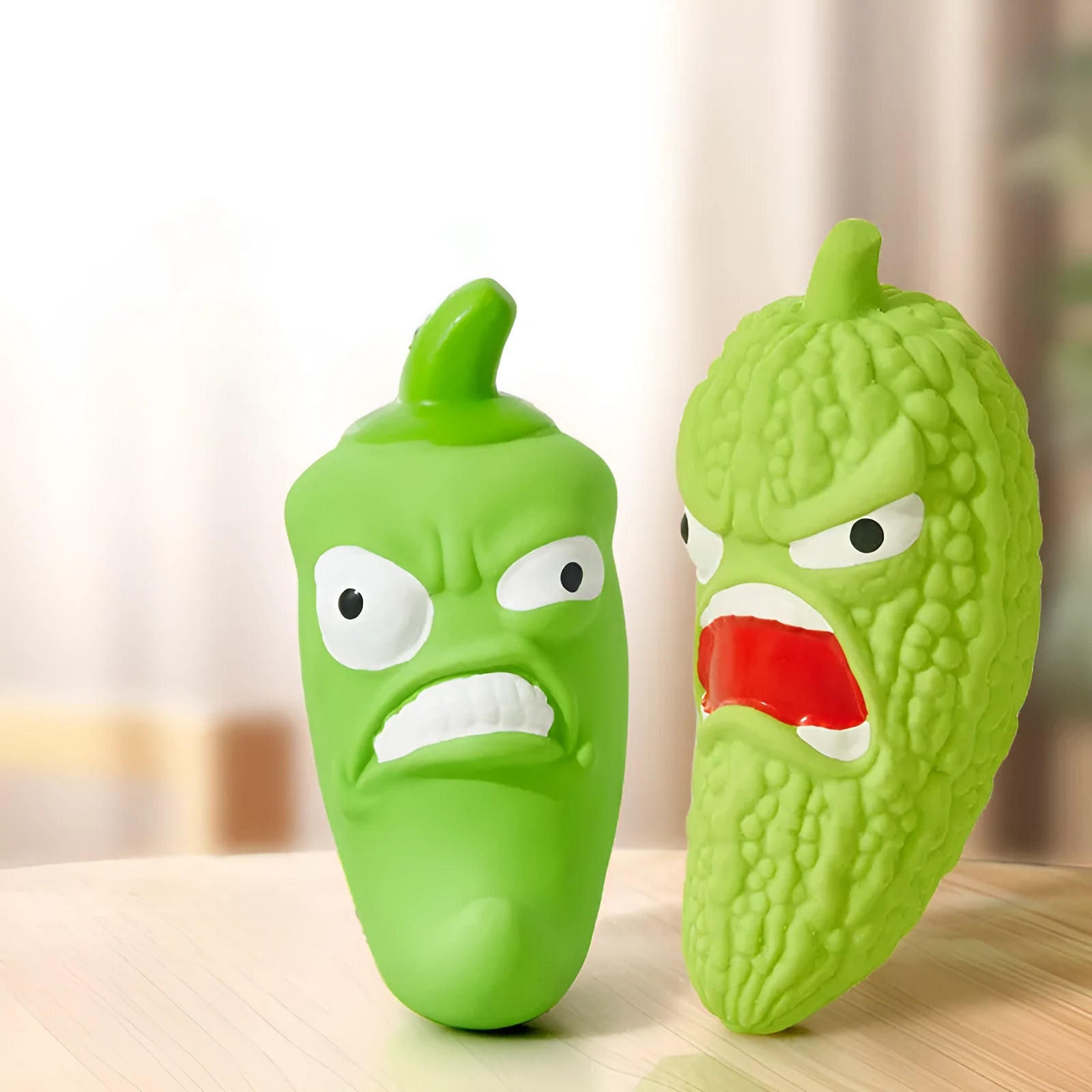 Bitter melon and chilli shaped dog chew toy for dental cleaning and boredom relief