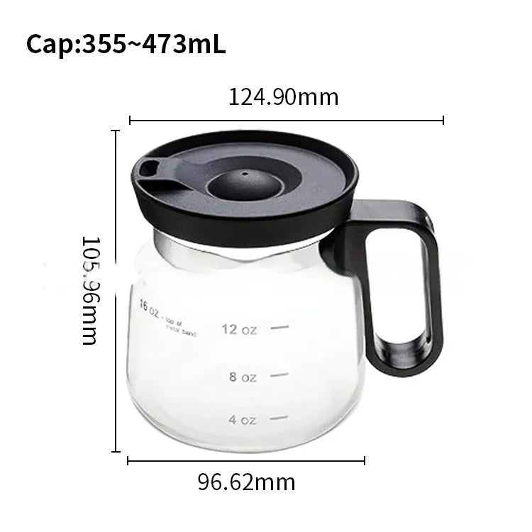 Transparent borosilicate glass coffee maker with silicone protective cover showing brewing capacity