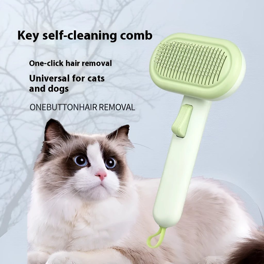 Large pet grooming comb with stainless steel blades in light green colour