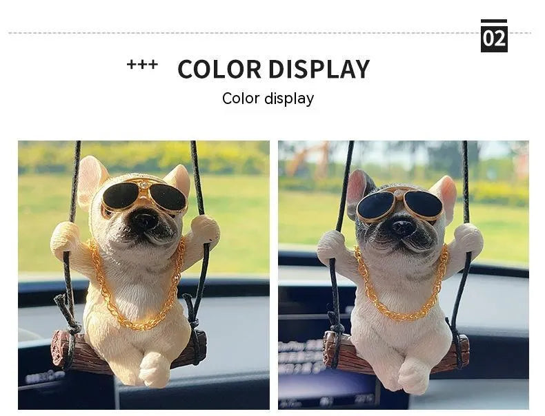 Resin cartoon bulldog car hanging ornament for rearview mirror in multiple colour options