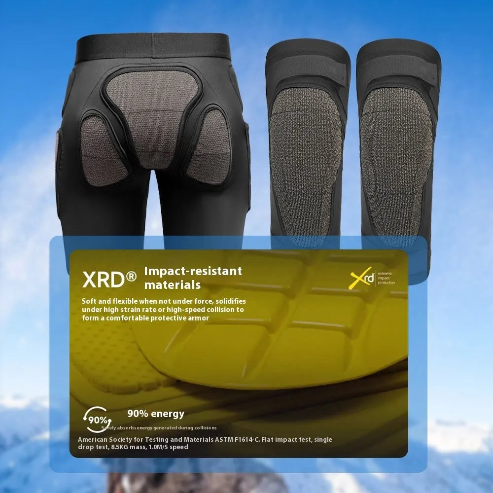 X-ray diffraction skiing hip pad and knee pad protective gear set for inner wear.