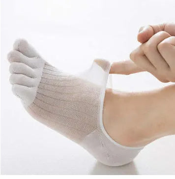 Ultra-thin modal cotton five-finger boat socks in black, shown flat
