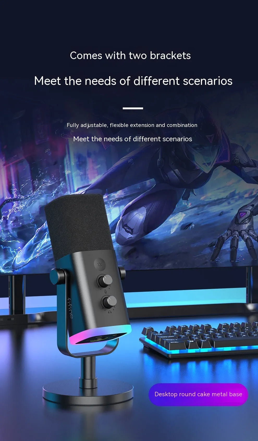 Dynamic noise reduction microphone in black, pink, or white colours with ABS PC construction and included accessories