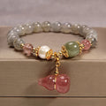 Women's multi-layer crystal bracelet in Korean style with garnet, pearl, quartz, jade and moonstone pendants.