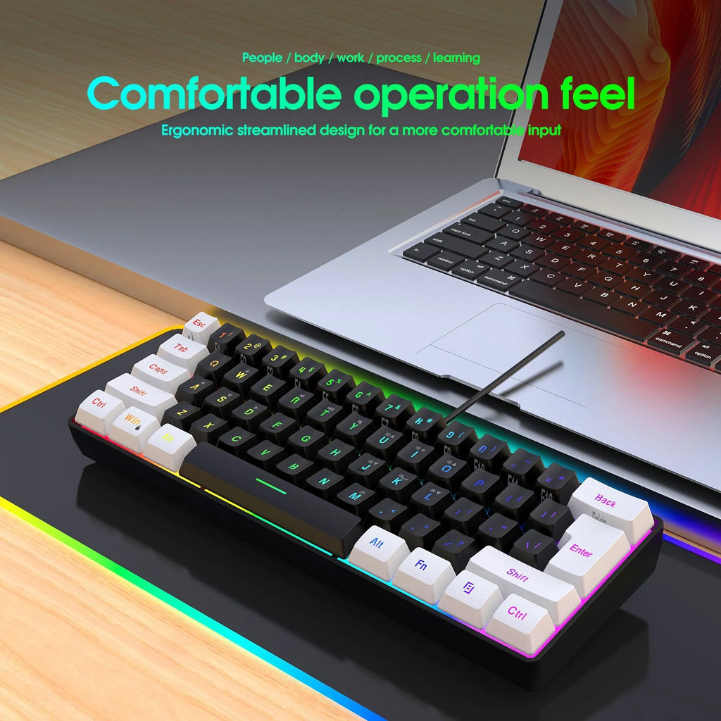 61-key wired membrane keyboard in white and black colour scheme showing compact design and standard key layout