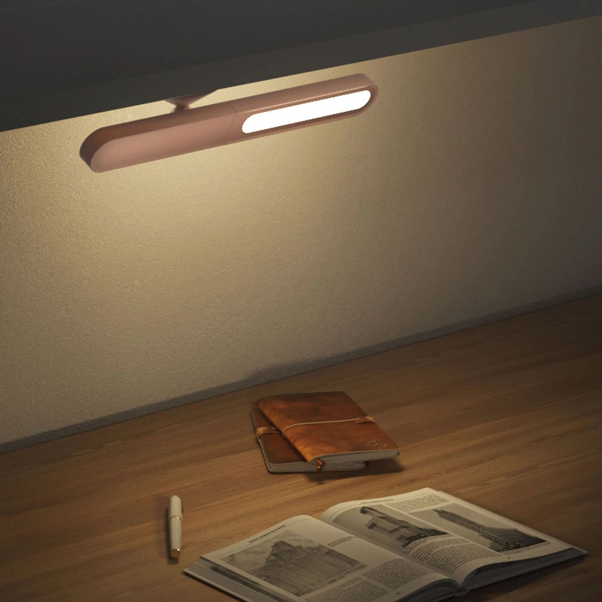 Geometric magnetic suction desk lamp in white colour with USB cable and touch control