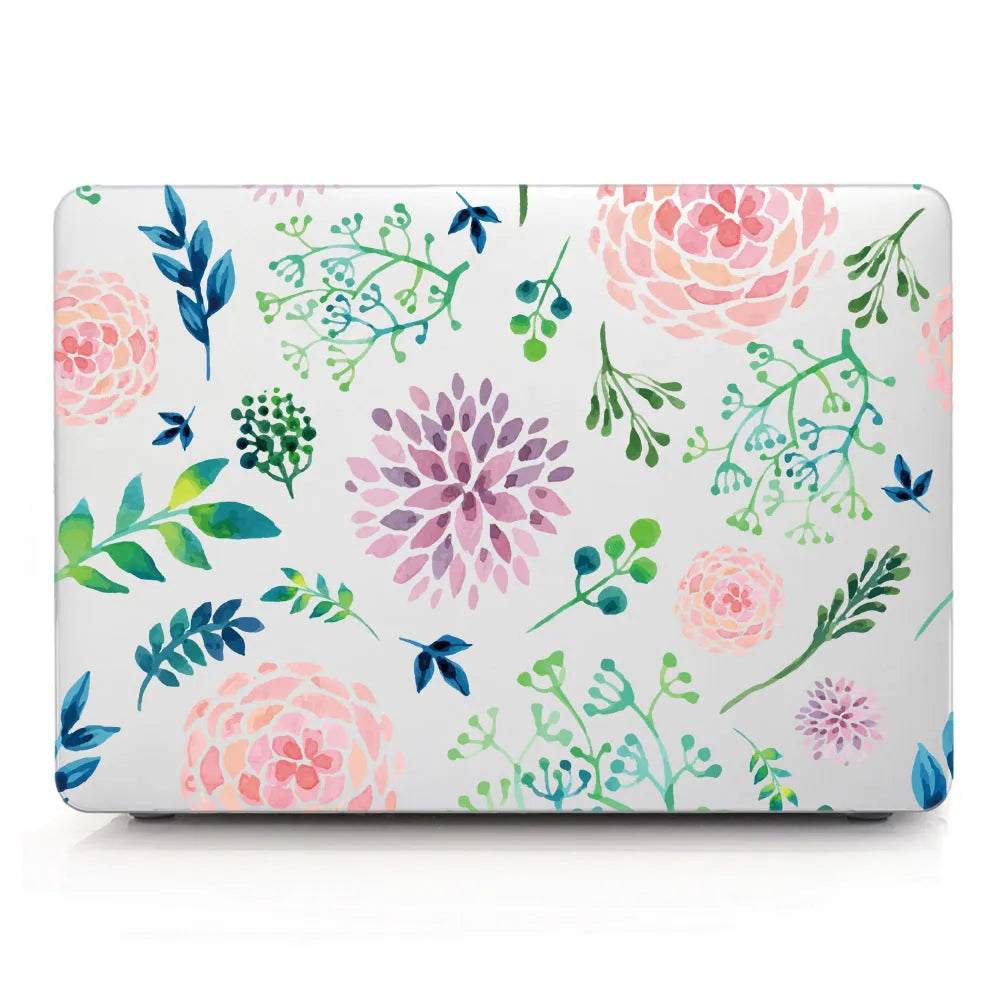 Plastic laptop protective shell with floral pattern for Apple MacBook Air and Pro models.