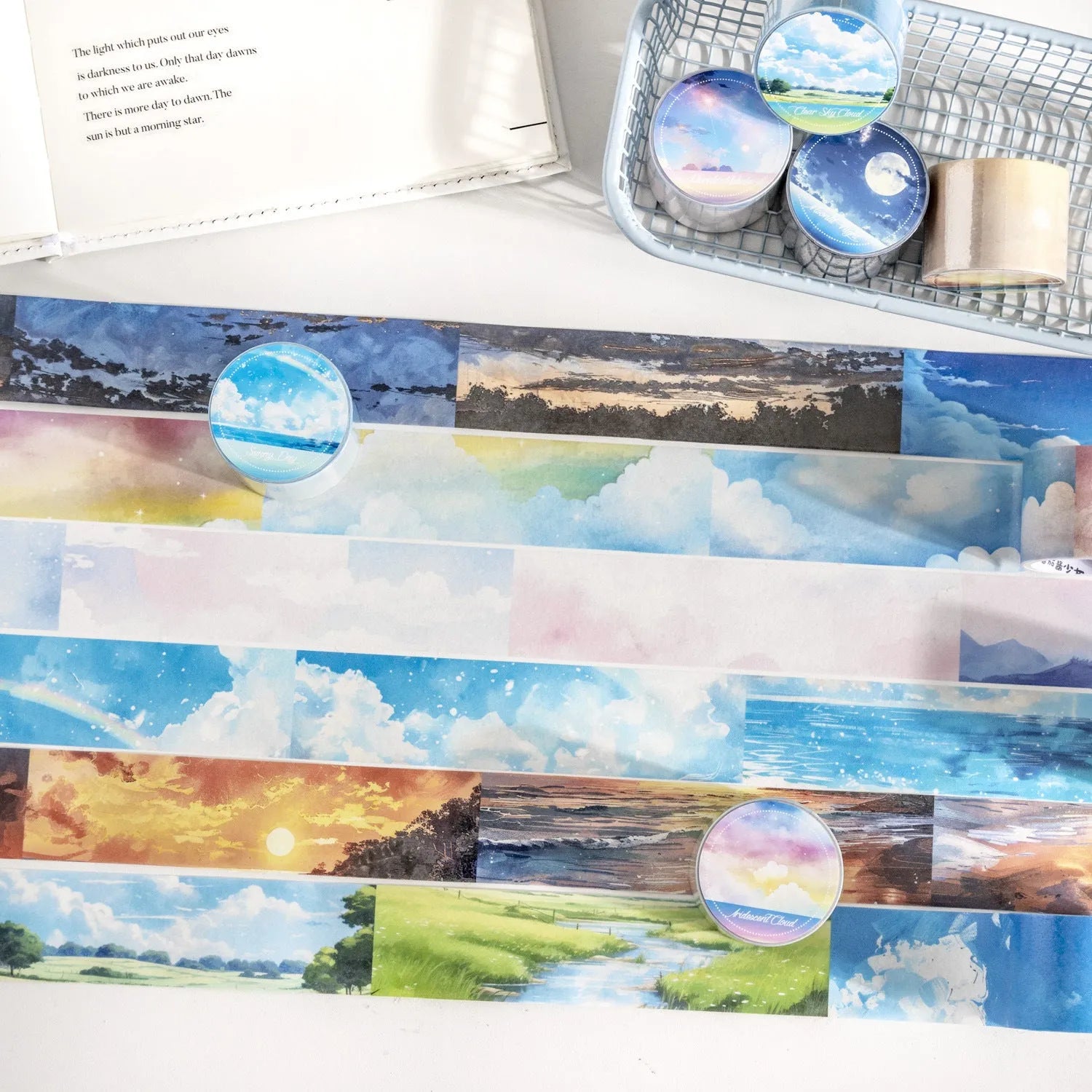 Japanese paper washi tape roll with sky theme patterns measuring 30mm wide