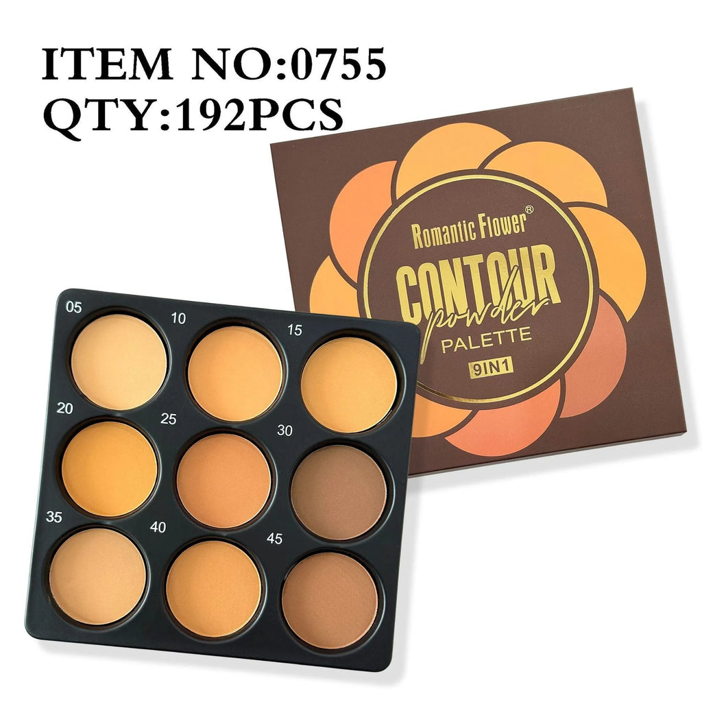 Makeup palette showing 9 dark matte colours in waterproof long-lasting formulation