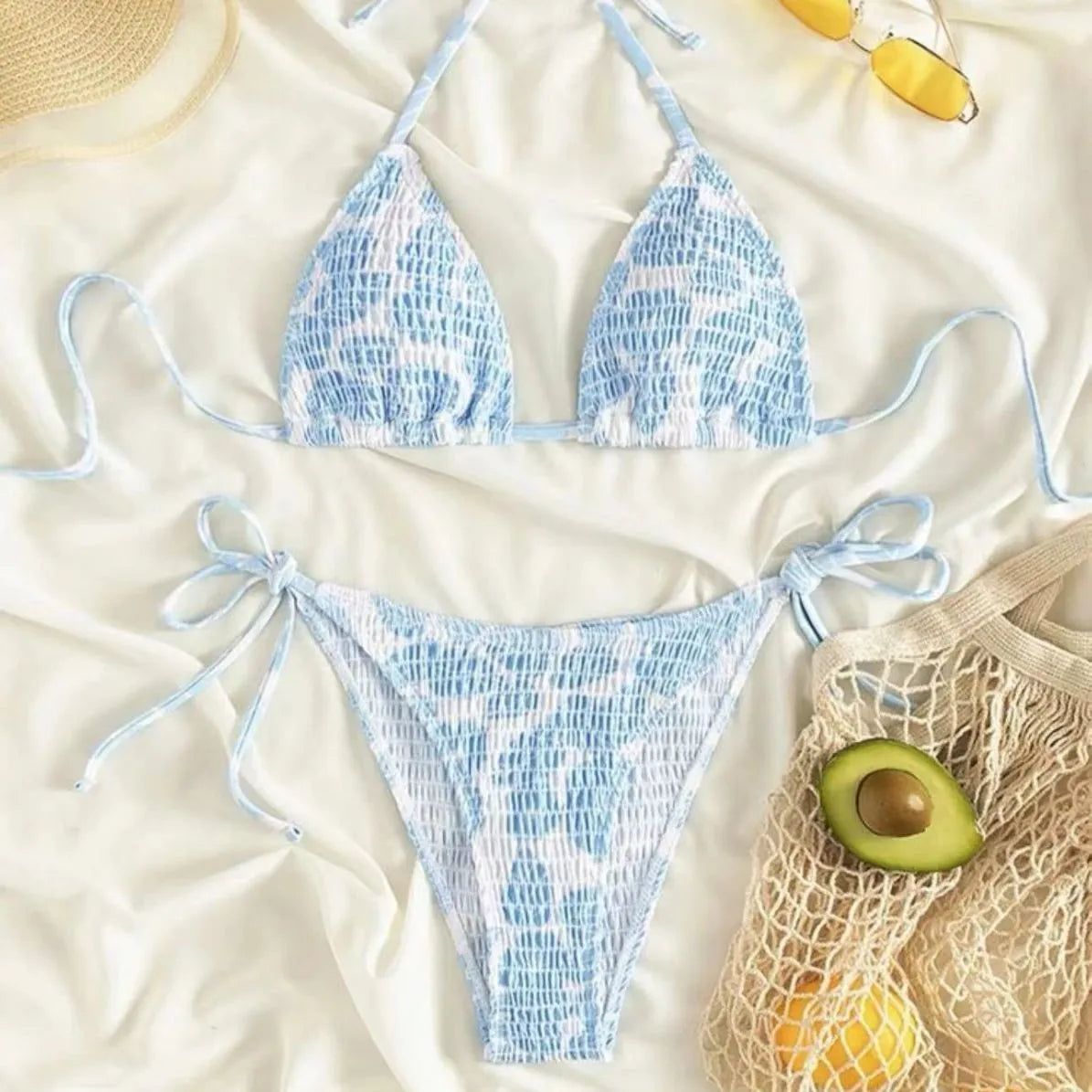 Women's halter swimsuit with floral pattern briefs in multiple colour options