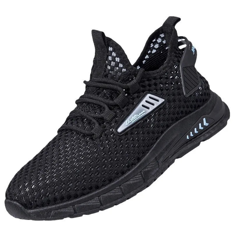 Men's mesh sneakers in beige with synthetic leather upper and lace-up design