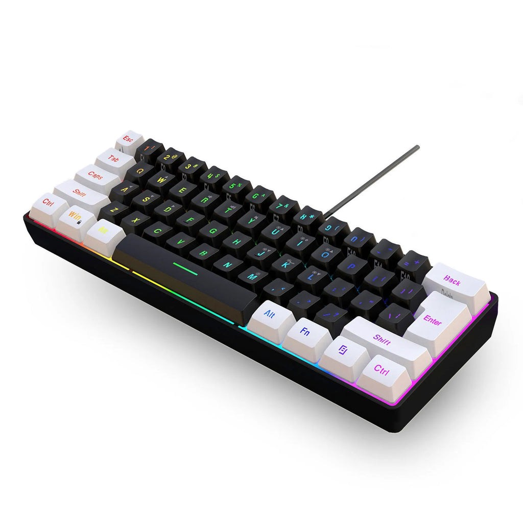 61-key wired membrane keyboard in white and black colour scheme showing compact design and standard key layout