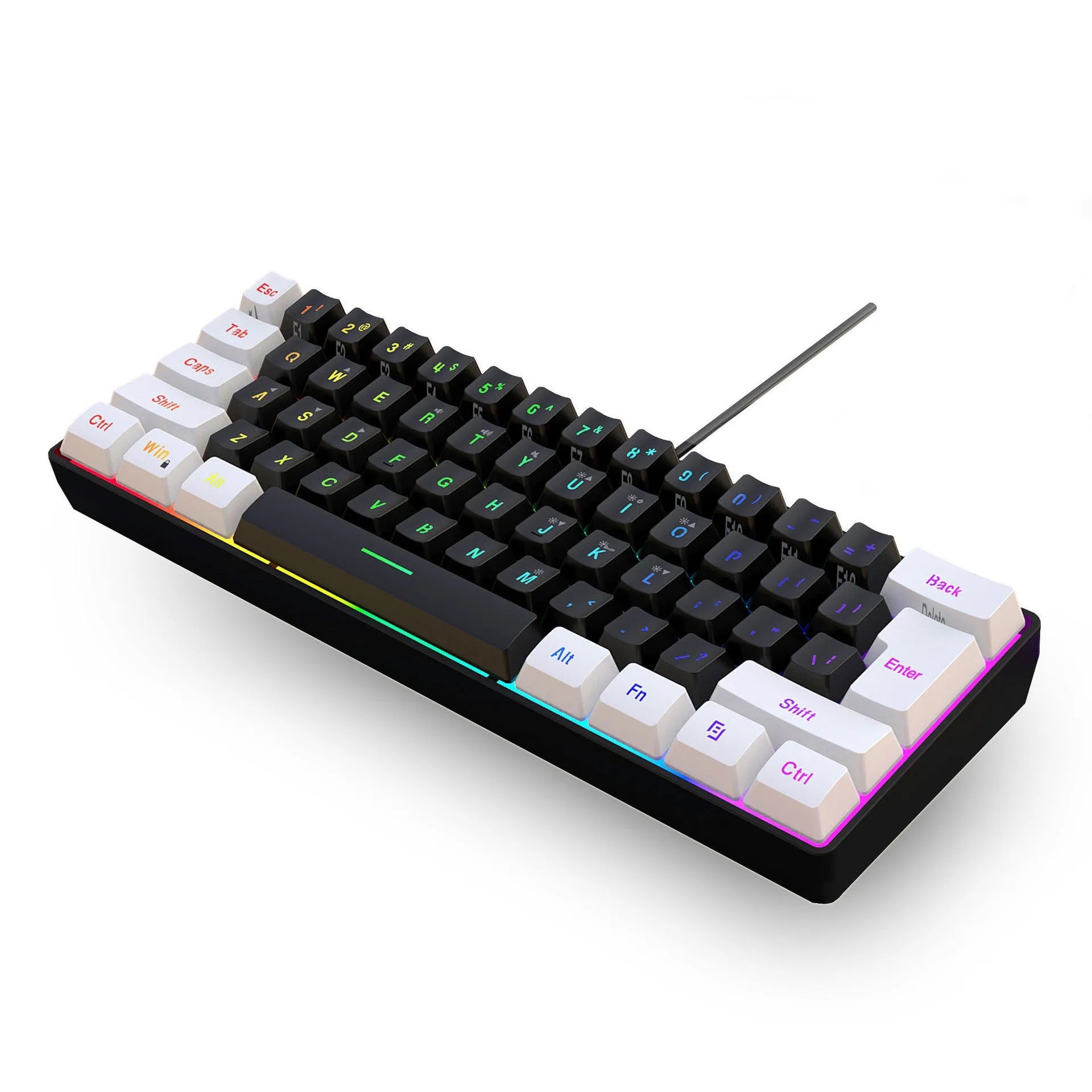 61-key wired membrane keyboard in white and black colour scheme showing compact design and standard key layout