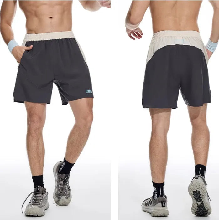 Men's loose-fitting hipp lifting shorts in dark rock ash colour with elastic lace-up waistband