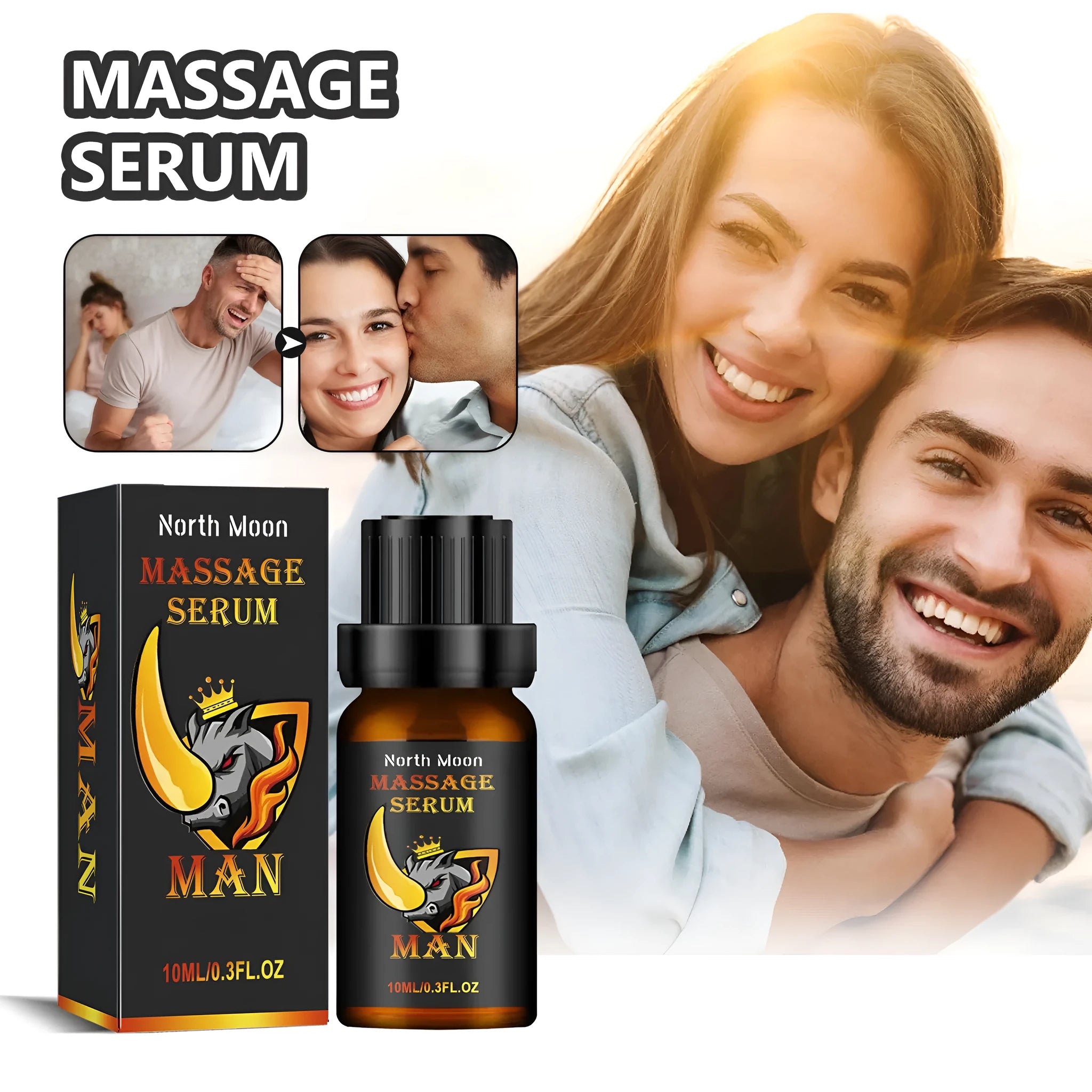 10ml bottle of men's massage essential oil with ginger and jojoba ingredients