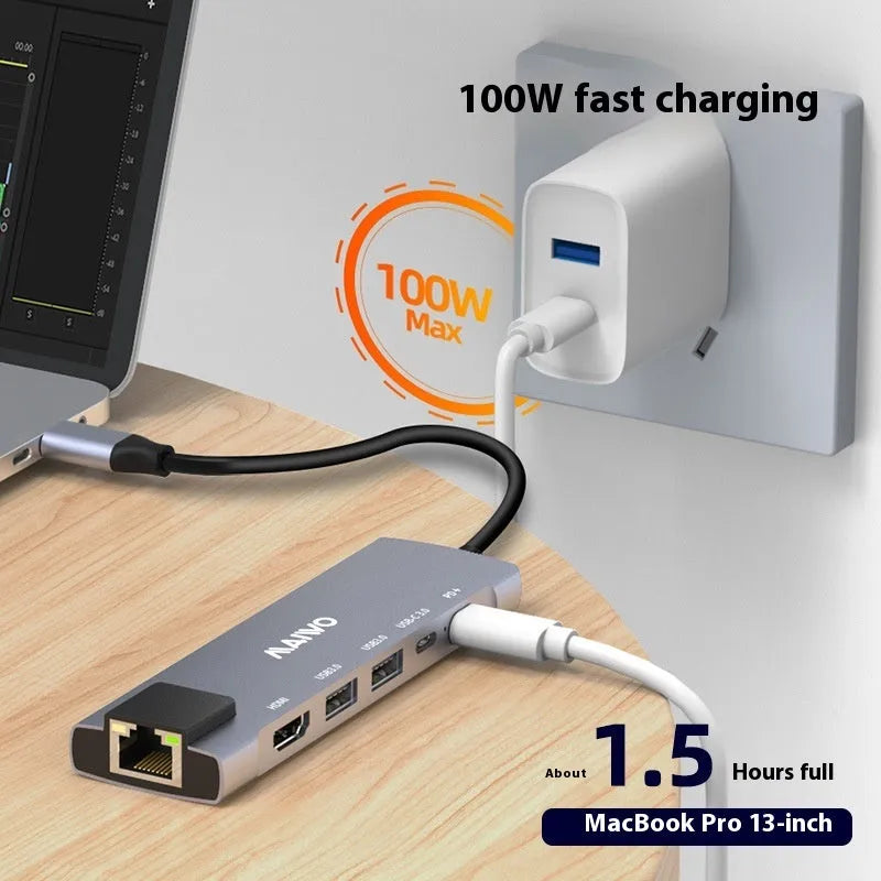Steam Deck six-in-one docking station with aluminium shell and short Type-C cable