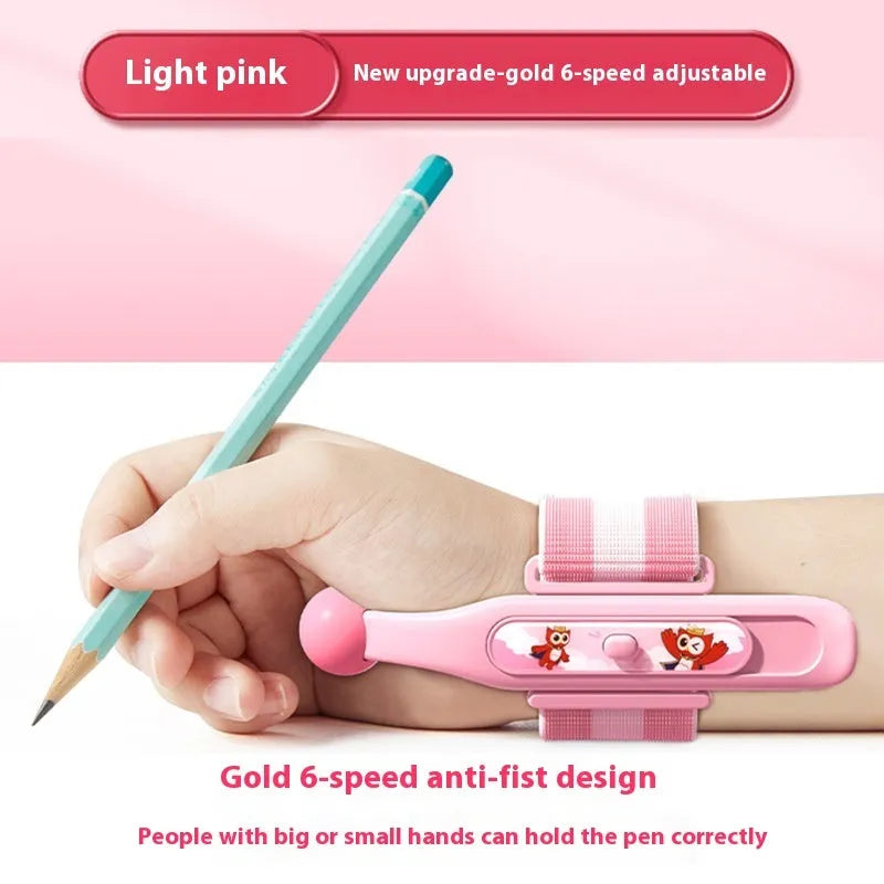 Anti-hook wrist brace pen control corrector for children's handwriting training in blue colour