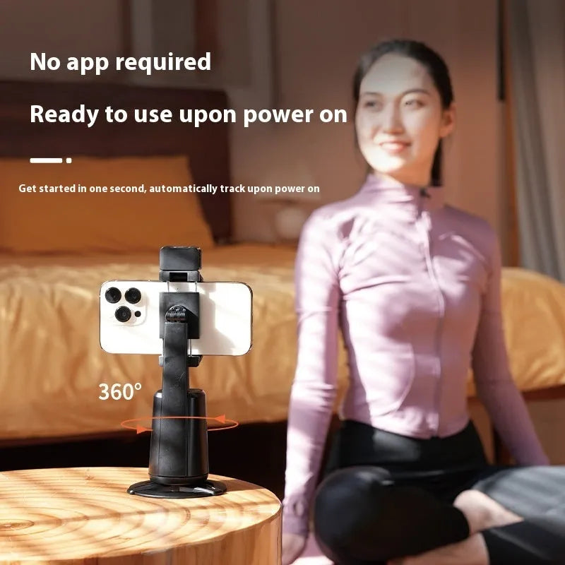 Black desktop phone bracket with rotating head and ribbon lighting for hands-free video calls