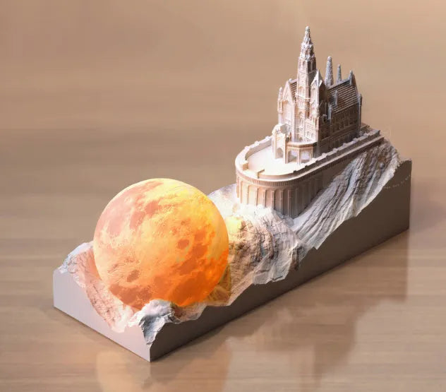 Mountain night light with touch control LED and essential oil gift box on desk
