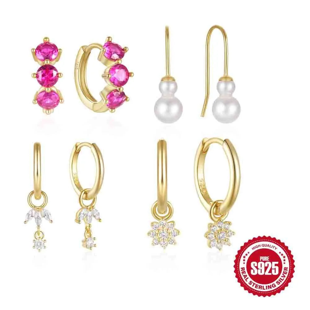 S925 sterling silver earrings with geometric sunflower design and golden zircon stones