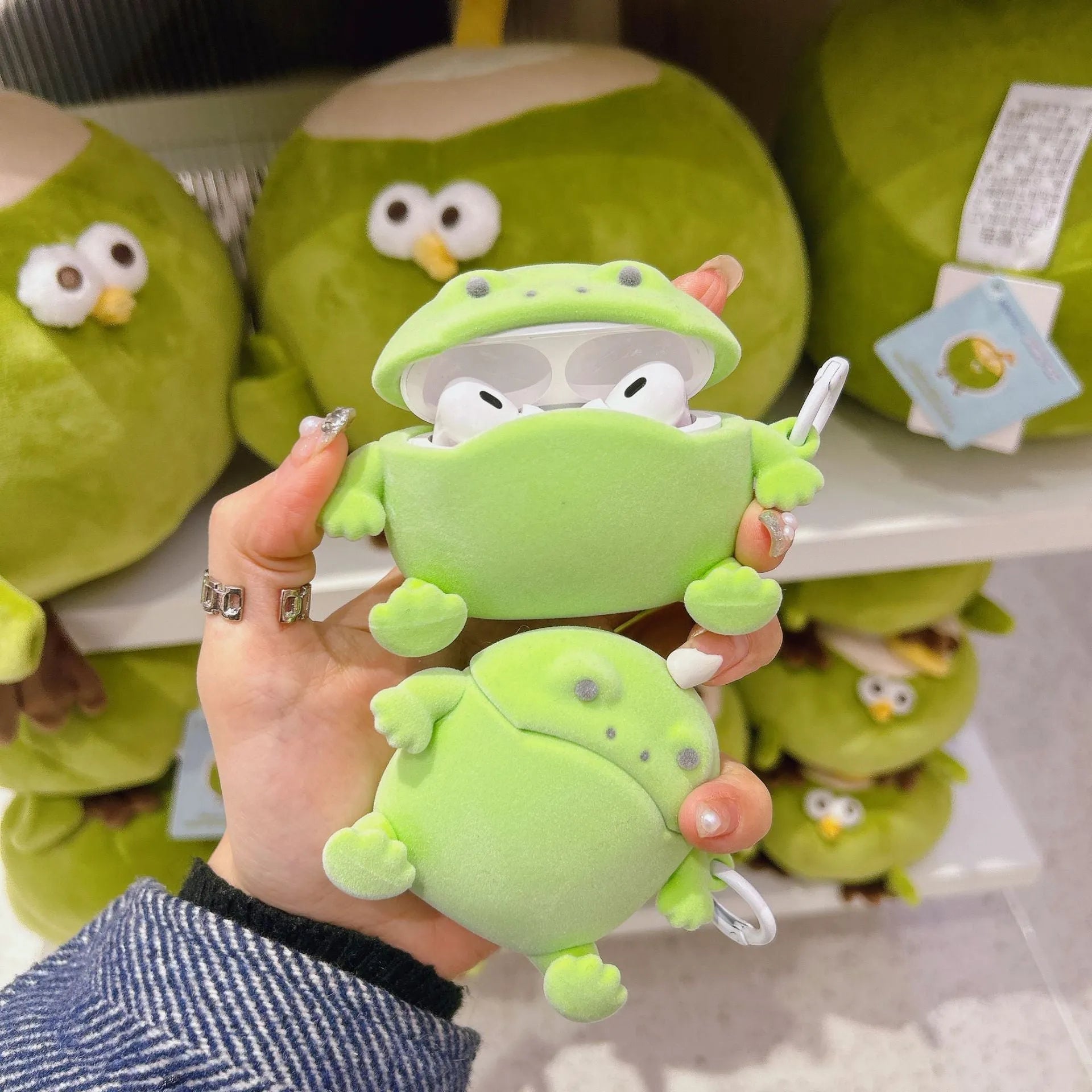 Flocking Frog Earphone Protective Case Cover for AirPods 1 2 3 4 Pro Pro 2 TPU Soft Silicone Embossed Cartoon Design Lanyard Included in Selected Options Japanese Korean Style