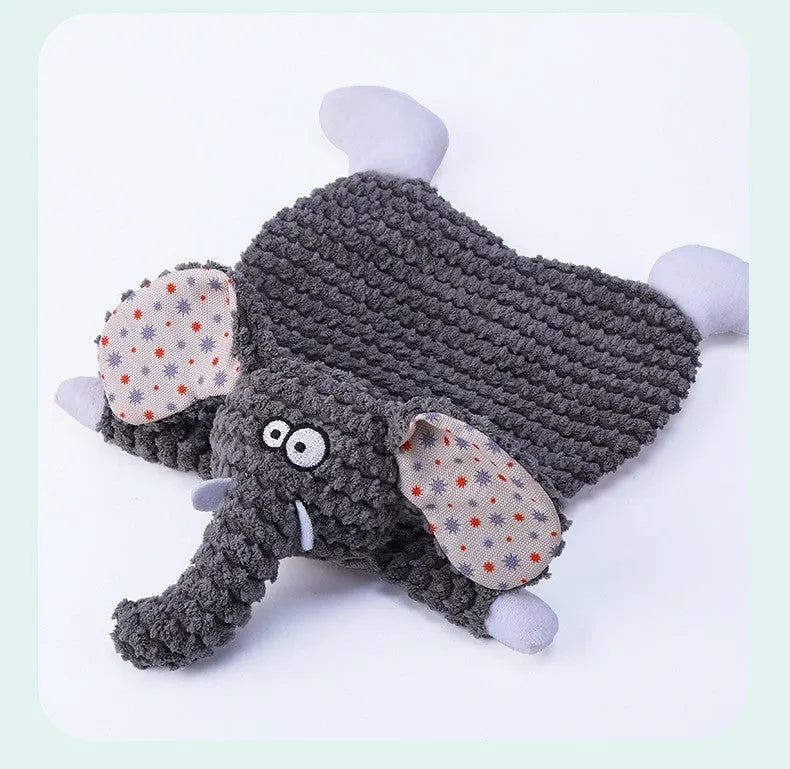 Brown fox elephant design pet stuffed toy with bite-resistant velvet material and squeaker feature