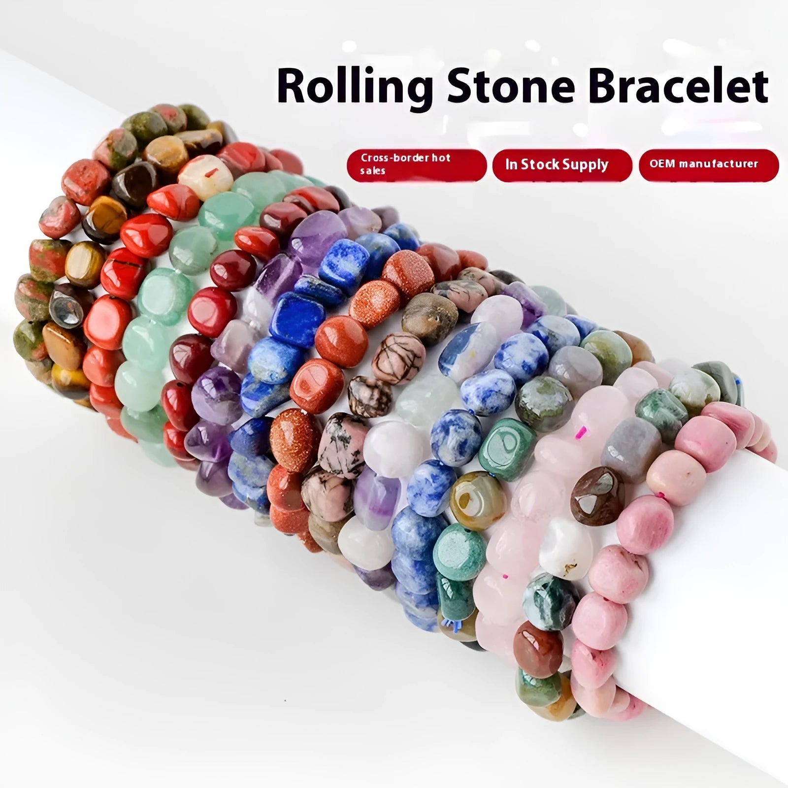 Natural amethyst large particle gravel rolling stone bracelet on a plain background showing smooth rounded beads