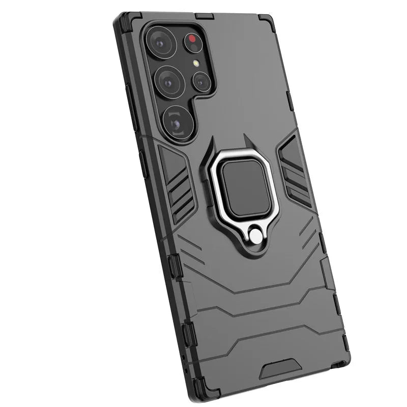 Black TPU PC drop-resistant phone case with kickstand bracket for Samsung Galaxy S23