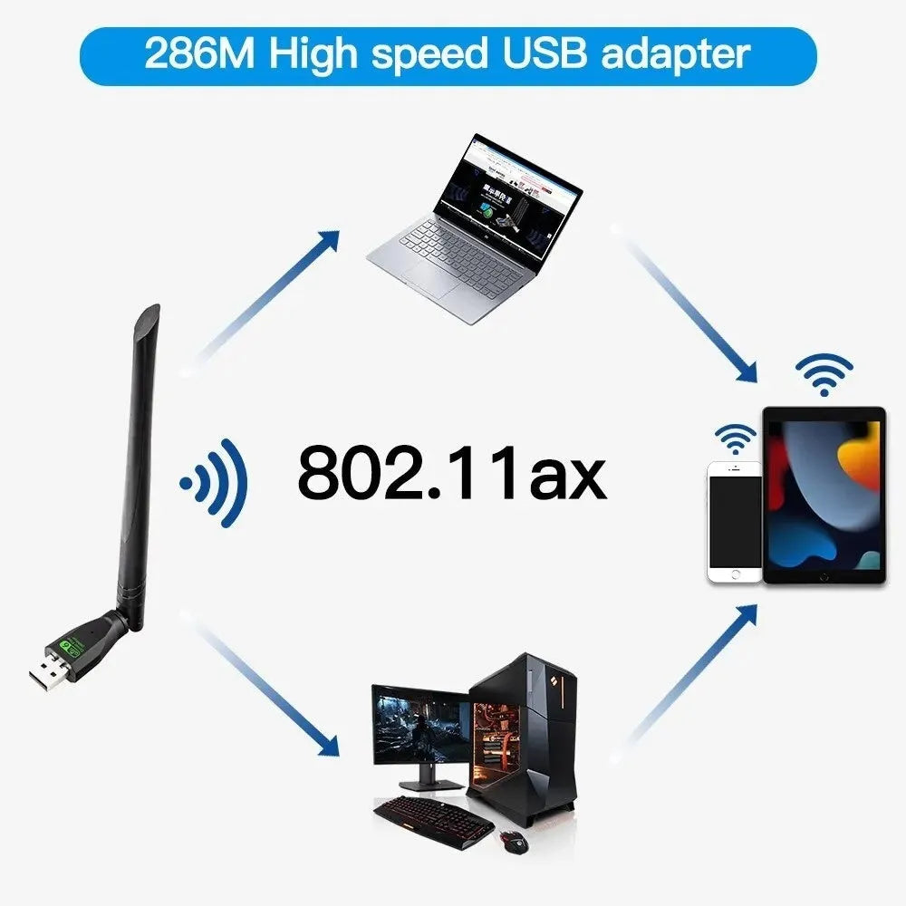 Black USB WiFi 6 wireless network card for desktop and laptop computers