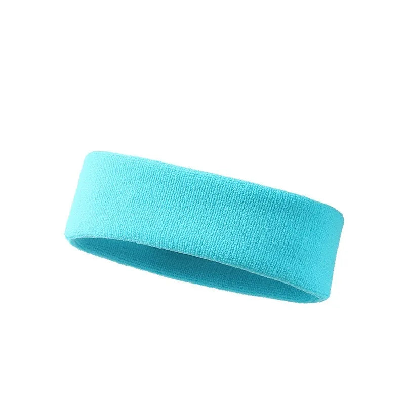 Elastic solid colour sports sweat headband in polyester spandex blend, shown in one of five colour options.