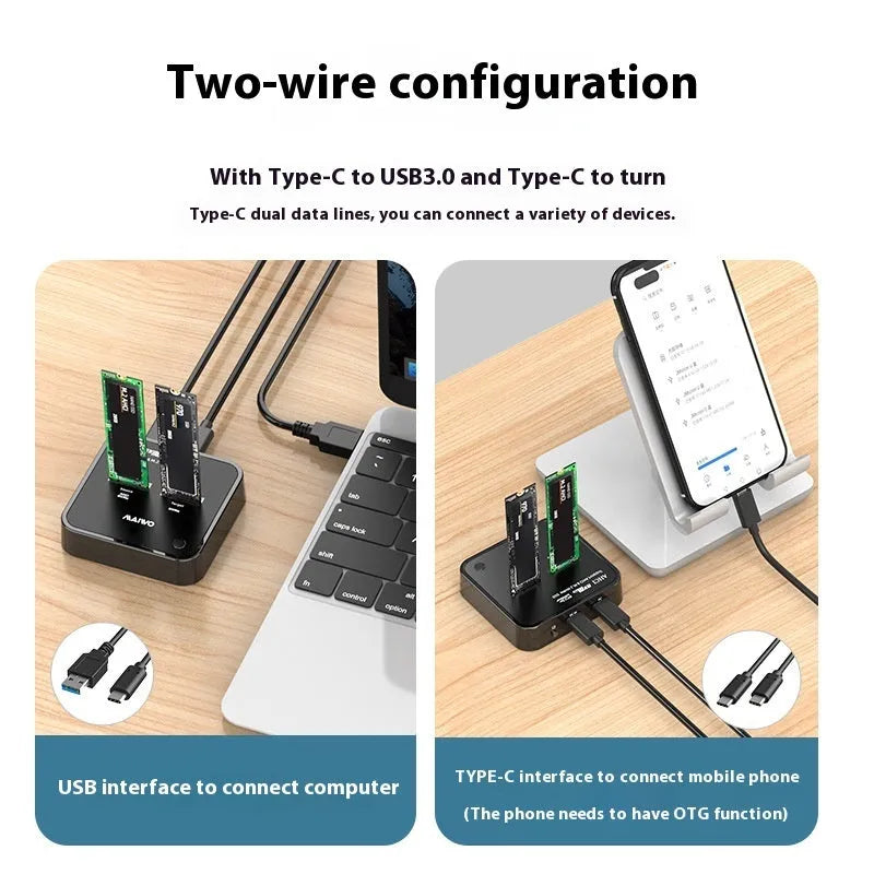 MAIWO K3016 M2 solid state hard disk docking station for SSD cloning with cables and power adapter