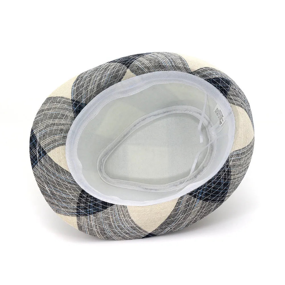 Blue polyester straw hat with bell crown and 4.5CM brim for sun protection