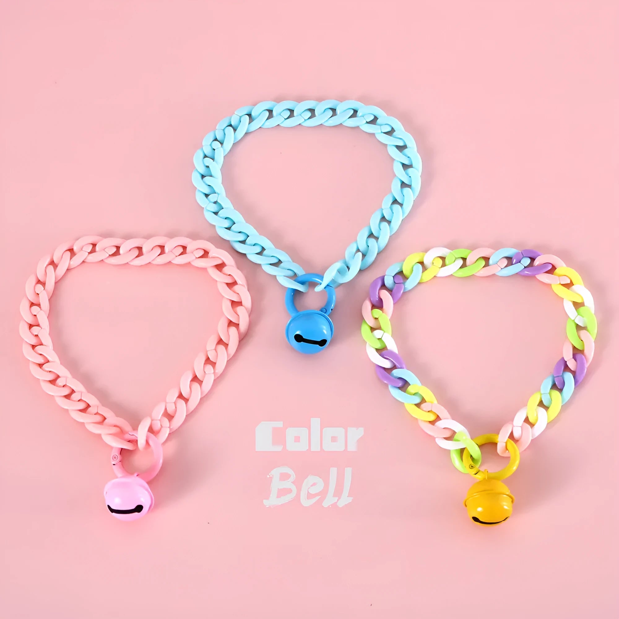 Adjustable plastic pet collar necklace in macaron candy colours with chain design