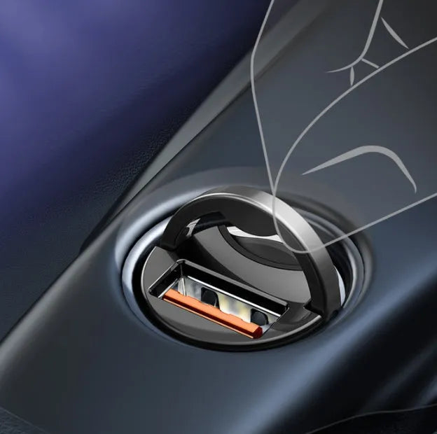 Baseus electro-optical grey mini car charger with 1 metre cable for 30W PPS fast charging