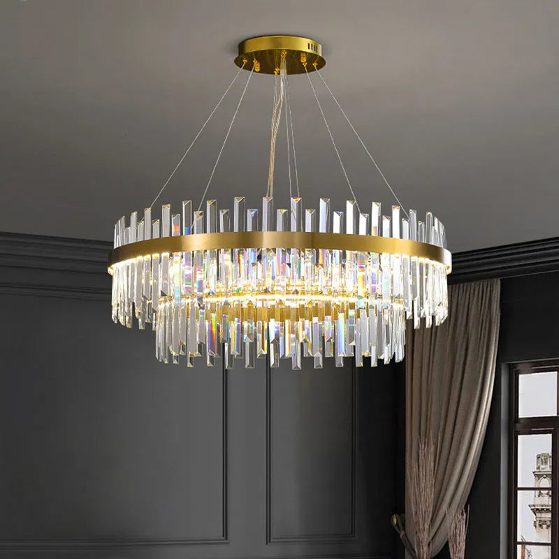 Adjustable height crystal chandelier ceiling light with fish-shaped design and stainless steel construction