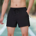 Men's black ice silk fitness training shorts with high waist and short length