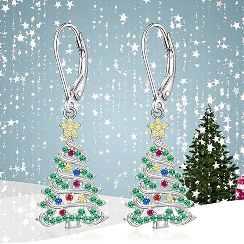 Women's Christmas tree earrings in star shape with white gold colour finish