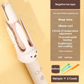 Beige FS-H208 anion automatic hair curler with attached hair stick on a white background.
