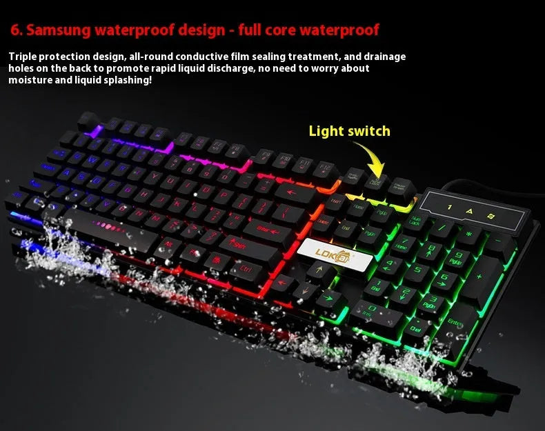 Gaming keyboard USB cable with LED glow lighting in braided white or black 1.8m design