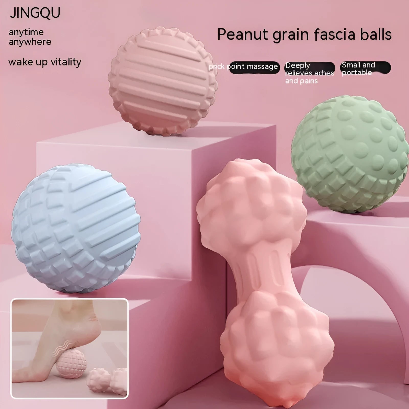 6cm diameter TPR foot massage ball in blue colour with textured surface for acupressure