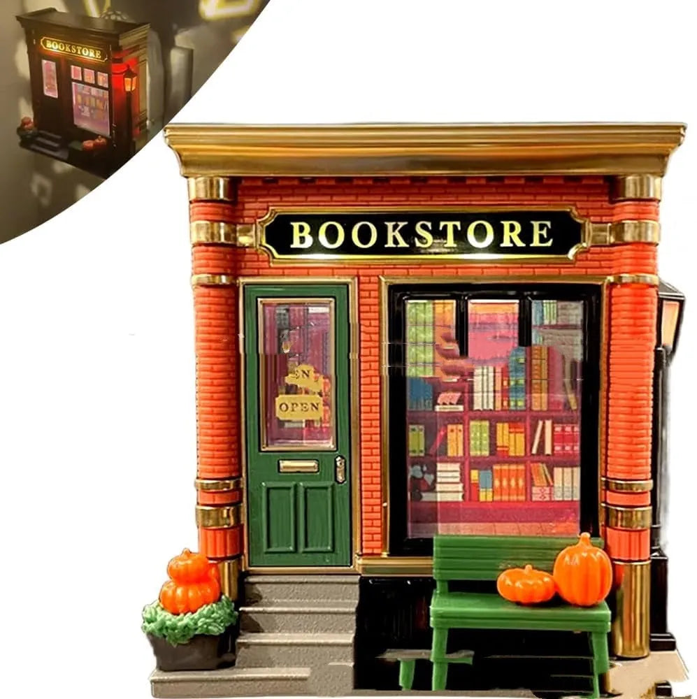 Coloured resin cartoon house-shaped small night lamp ornament for Christmas decoration.