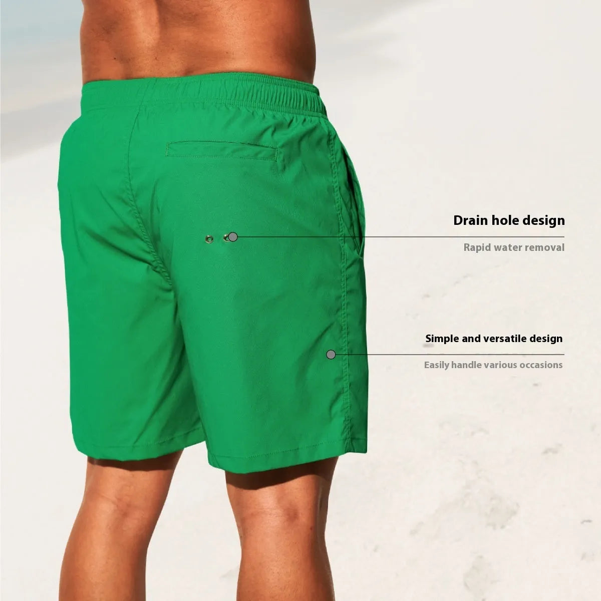 Men's quick-drying nylon sports shorts in solid colours with straight leg opening