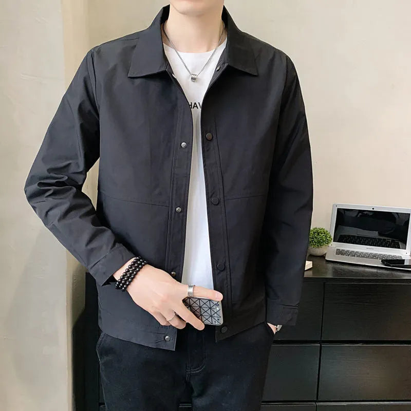 Men's lightweight Korean-style single-layer jacket in polyester, shown in a neutral colour.