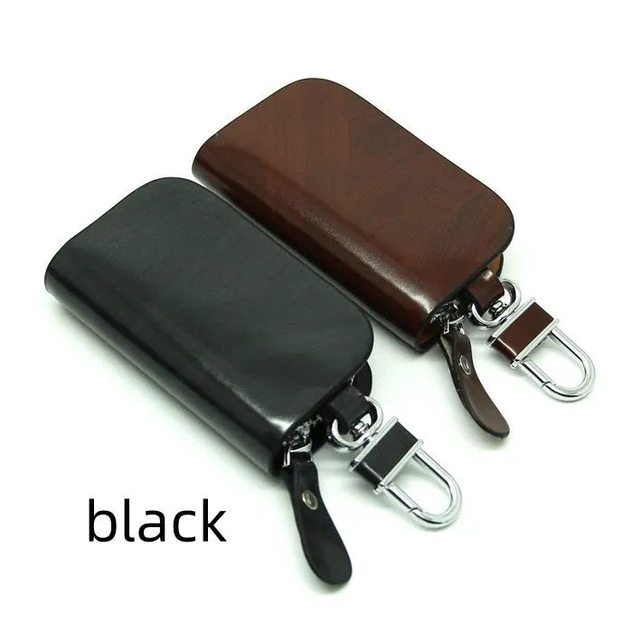 Genuine leather car key case with frosted finish in black and brown colours.