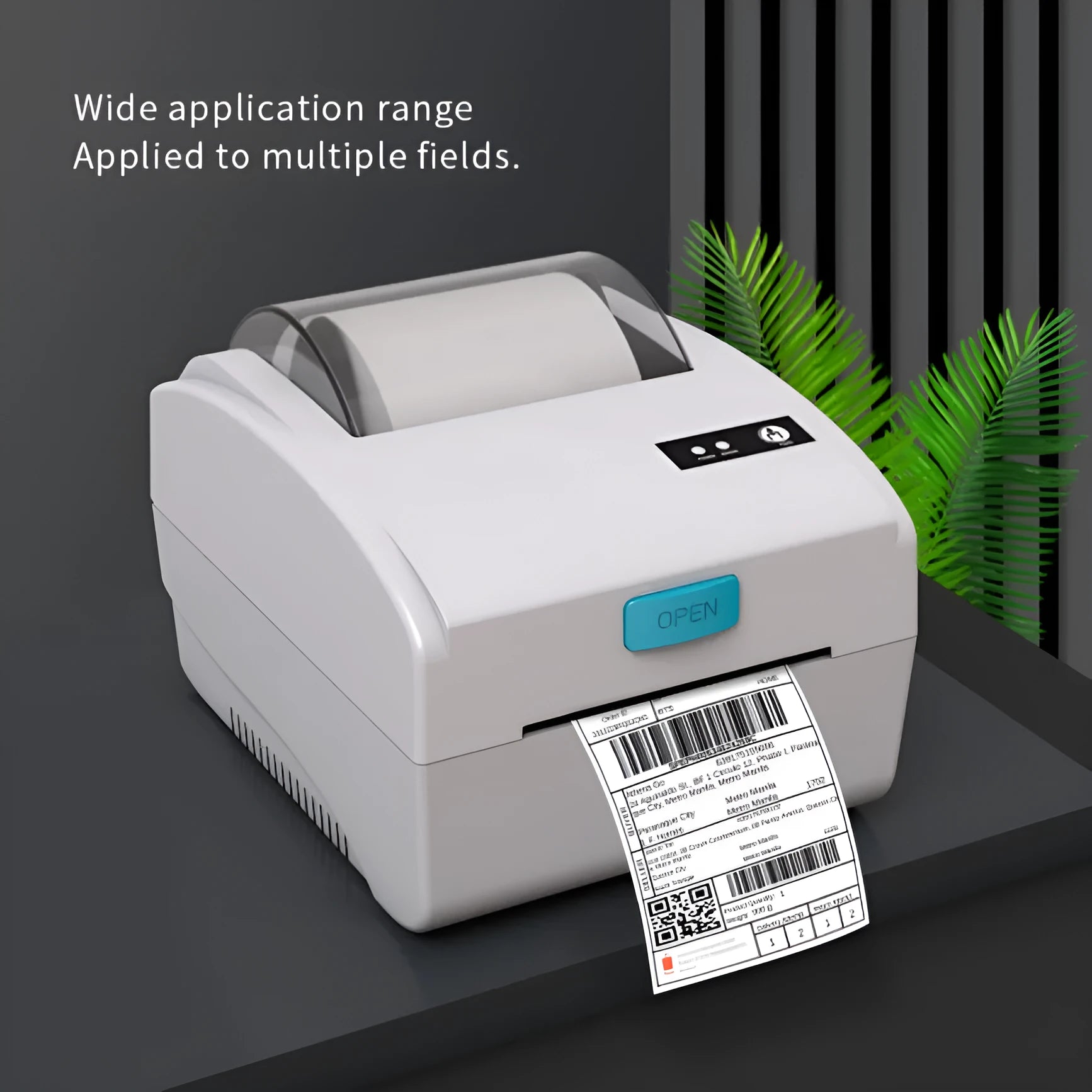 White thermal label printer with USB and Bluetooth connectivity for shipping labels